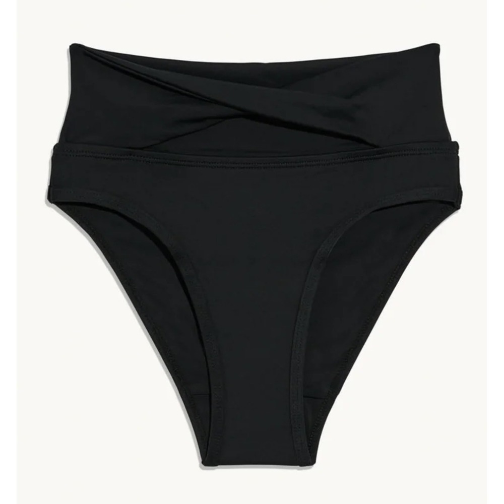 KT By Knix‎ Turning Tide Bikini Bottom Teens XS Black High Waisted Swimwear